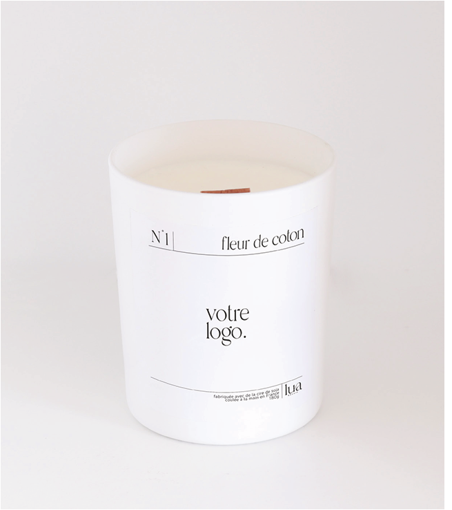 Bougie naturelle parfumée 180g PERSONNALISÉE LOGO - Blanc