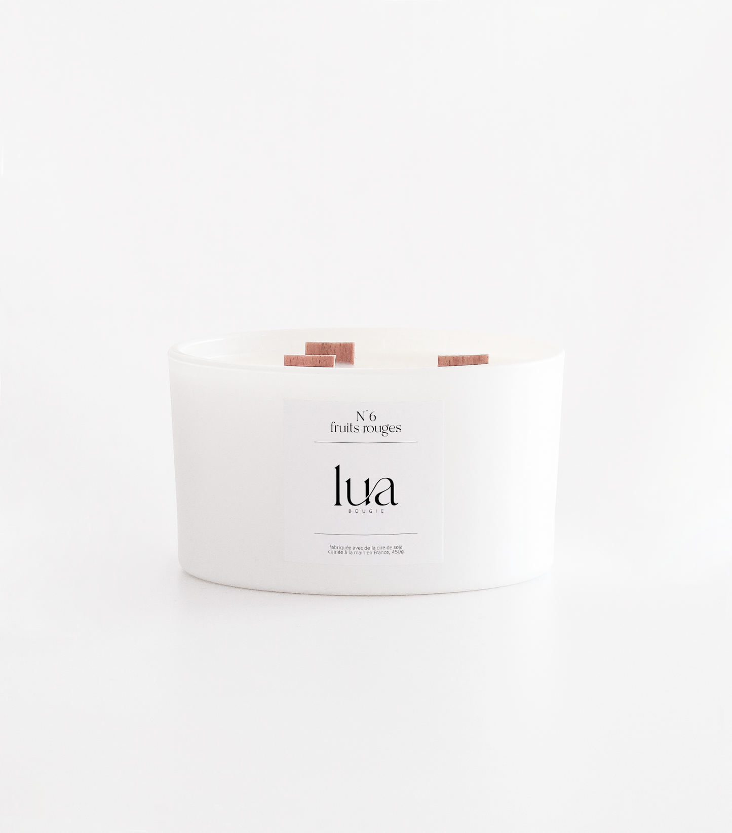Bougie Lua parfumée et rechargeable, contenant blanc, 450g. 