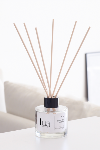 Diffuseur LUA Bougie transparent, parfum Fleur de coton. Diffuseur à base végétale et parfum de Grasse. 