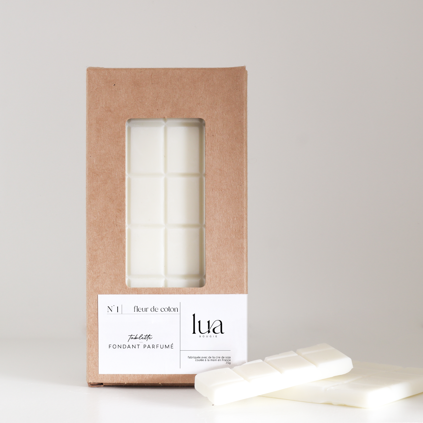 Fondant parfumé Fleur de coton Lua Bougie, fabriquée en France avec de la cire de soja 