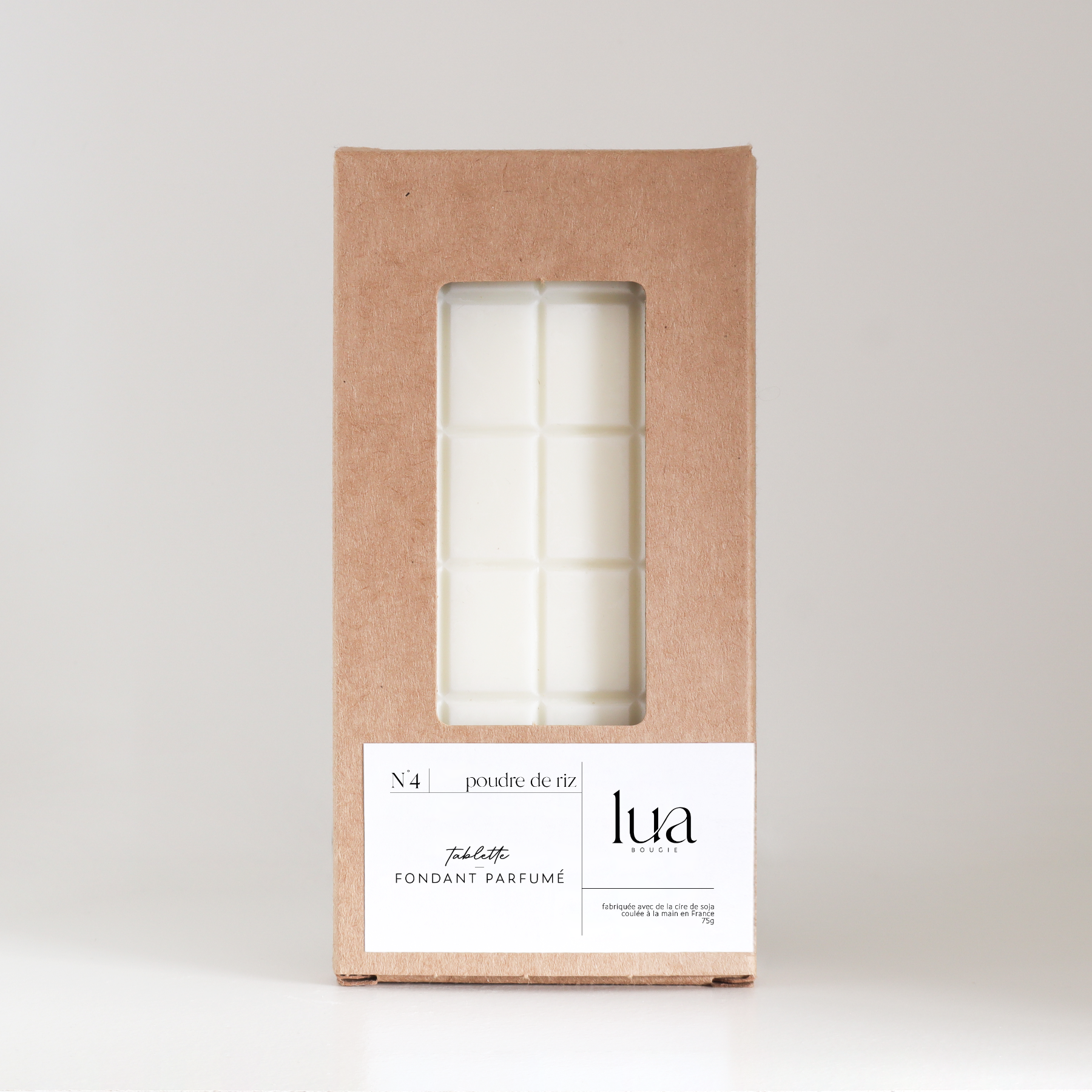 Fondant parfumé Poudre de riz Lua Bougie, fabriquée en France avec de la cire de soja