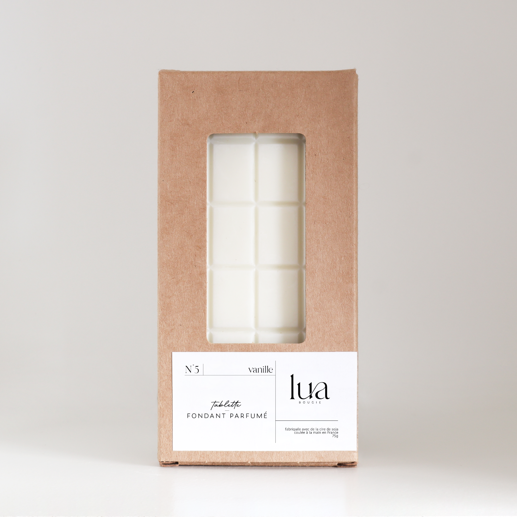 Fondant parfumé Vanille Lua Bougie, fabriquée en France avec de la cire de soja